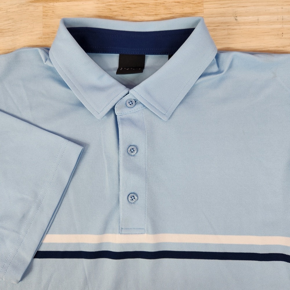Dunning Golf Polo Mens L Chest Stripe Blue Short Sleeve